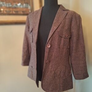 Brown Linen Cotton Blazer Tailored Classic Russel Kemp Sz Medium
